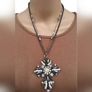 EFM Mixed Media Ornate Cross Statement Necklace